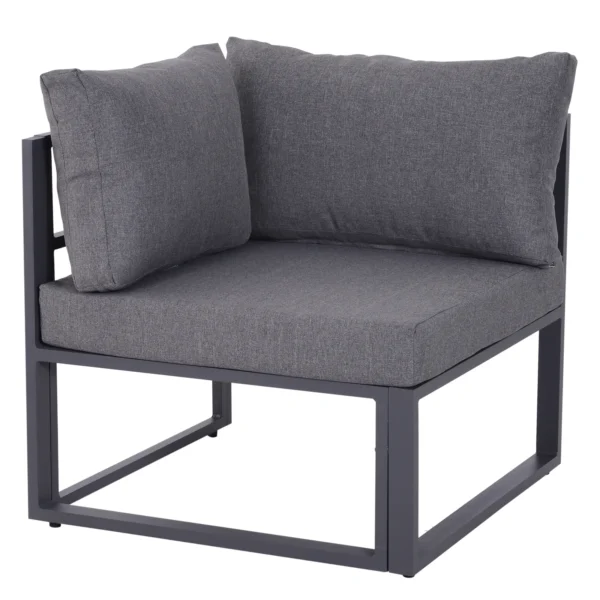 6 tlg. Gartengarnitur Gartenset Gartensofaset Sitzgruppe Gartenmöbel Alu+ Polyester + Hartglas Grau 4 X Sessel 1 X Ecksofa 1 X Beistelltisch Kissen Für 4–5 Personen
