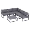 6 tlg. Gartengarnitur Gartenset Gartensofaset Sitzgruppe Gartenmöbel Alu+ Polyester + Hartglas Grau 4 X Sessel 1 X Ecksofa 1 X Beistelltisch Kissen Für 4–5 Personen