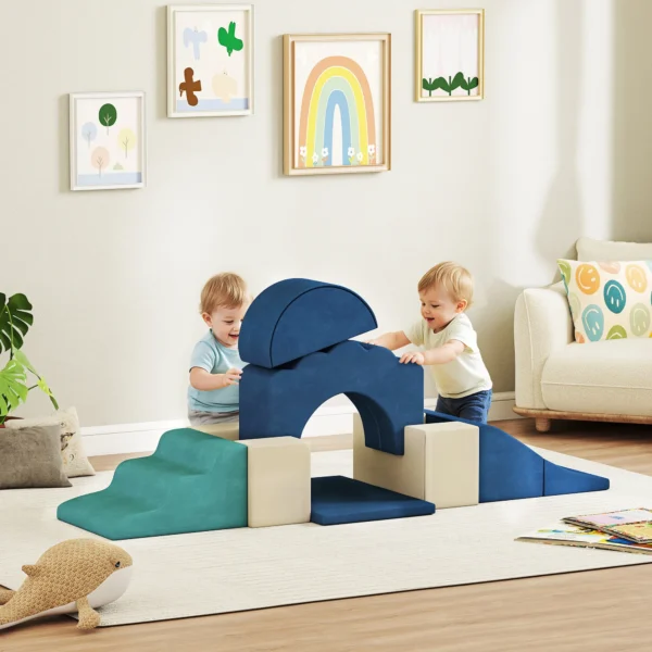 7 teilige Schaumstoff Bausteine Für Kinder XXL Softbausteine Mit Rutschfester Unterseite Für Kleinkinder, Dunkelblau