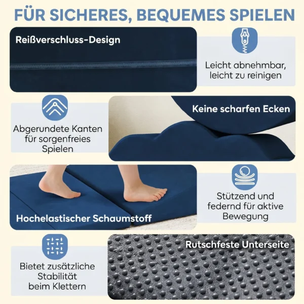 7 teilige Schaumstoff Bausteine Für Kinder XXL Softbausteine Mit Rutschfester Unterseite Für Kleinkinder, Dunkelblau