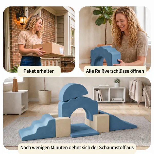 7 teilige Schaumstoff Bausteine Für Kinder XXL Softbausteine Mit Rutschfester Unterseite Für Kleinkinder, Dunkelblau