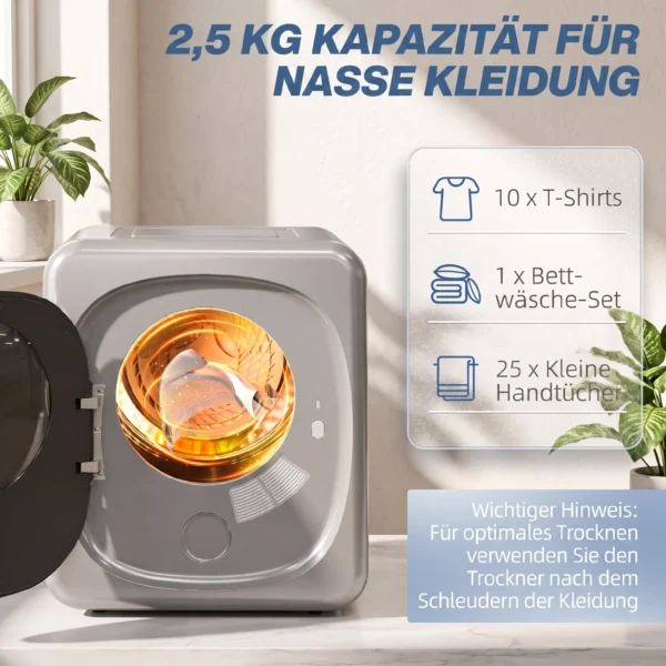 Ablufttrockner 4 Kg Mit Smart Modus, 800 W Kompakttrockner Mit Edelstahltrommel, Silber