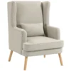 Akzentstuhl, Sessel Mit Leinen Optik, Hoher Rückenlehne, Breitem Sitz, Lendenkissen, Beige