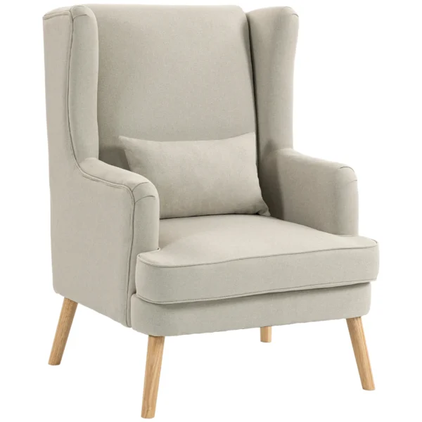 Akzentstuhl, Sessel Mit Leinen Optik, Hoher Rückenlehne, Breitem Sitz, Lendenkissen, Beige
