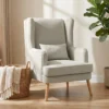 Akzentstuhl, Sessel Mit Leinen Optik, Hoher Rückenlehne, Breitem Sitz, Lendenkissen, Beige