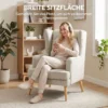 Akzentstuhl, Sessel Mit Leinen Optik, Hoher Rückenlehne, Breitem Sitz, Lendenkissen, Beige