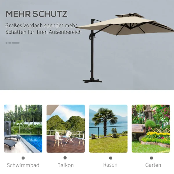 Ampelschirm Sonnenschirm, Wetterbeständig, 1 Handkurbel, 2,94 X 2,94 X 2,7 M, Khaki
