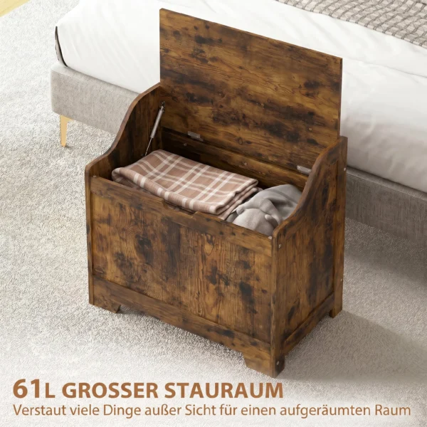 Aufbewahrungstruhe Mit Sicherheits Scharnier, Holztruhe Mit Griffmulde Für Wohnzimmer & Flur, Rustikal Braun