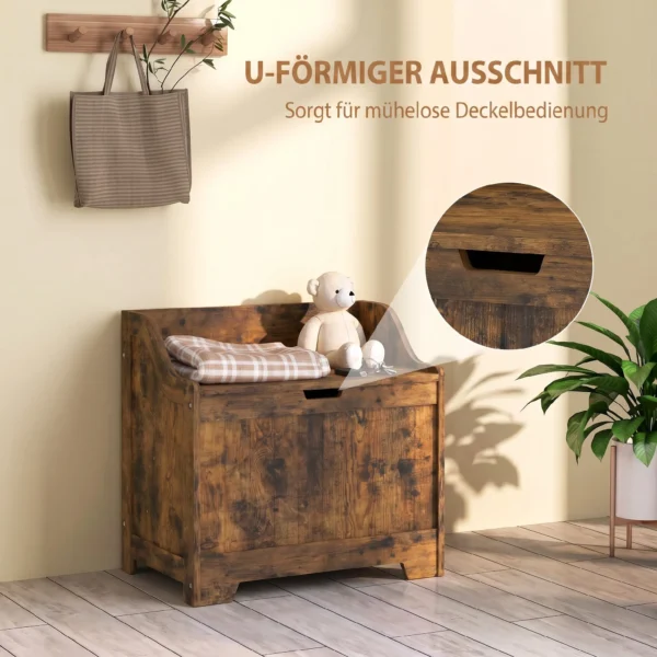 Aufbewahrungstruhe Mit Sicherheits Scharnier, Holztruhe Mit Griffmulde Für Wohnzimmer & Flur, Rustikal Braun