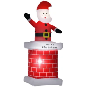 Aufblasbarer Weihnachtsmann Mit Schornstein, LED Beleuchtung, Integriertes Gebläse, 80 X 70 X 210 Cm
