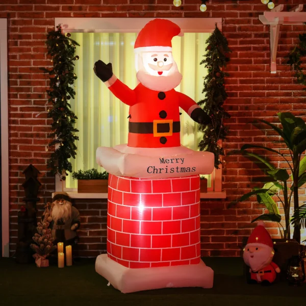 Aufblasbarer Weihnachtsmann Mit Schornstein, LED Beleuchtung, Integriertes Gebläse, 80 X 70 X 210 Cm