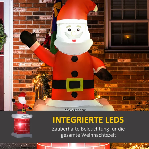 Aufblasbarer Weihnachtsmann Mit Schornstein, LED Beleuchtung, Integriertes Gebläse, 80 X 70 X 210 Cm