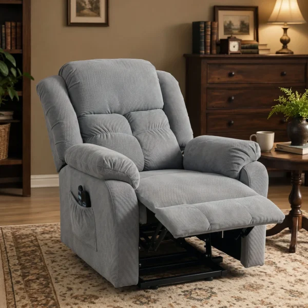 Aufstehsessel Mit Massagefunktion Und Lendenheizung, Recliner Sessel Mit Fernbedienungen Und Seitentaschen, Hellgrau