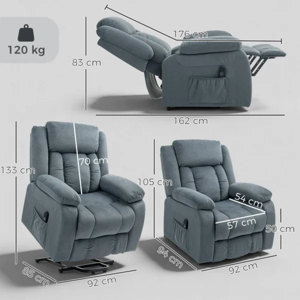 Aufstehsessel Mit Weichem Bezug, Recliner Sessel Mit Fernbedienung Und Seitentaschen, Grau