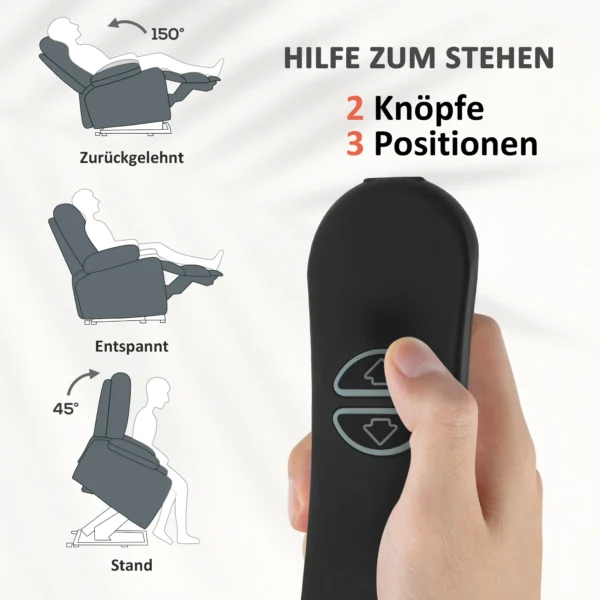 Aufstehsessel Mit Weichem Bezug, Recliner Sessel Mit Fernbedienung Und Seitentaschen, Grau