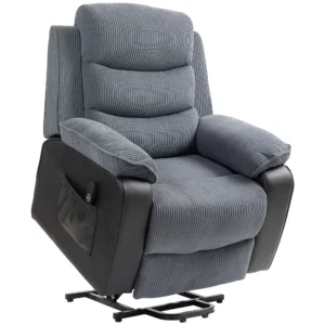 Aufstehsessel Mit Weichem Cordbezug, Recliner Sessel Mit Fernbedienung Und Seitentaschen, Dunkelgrau