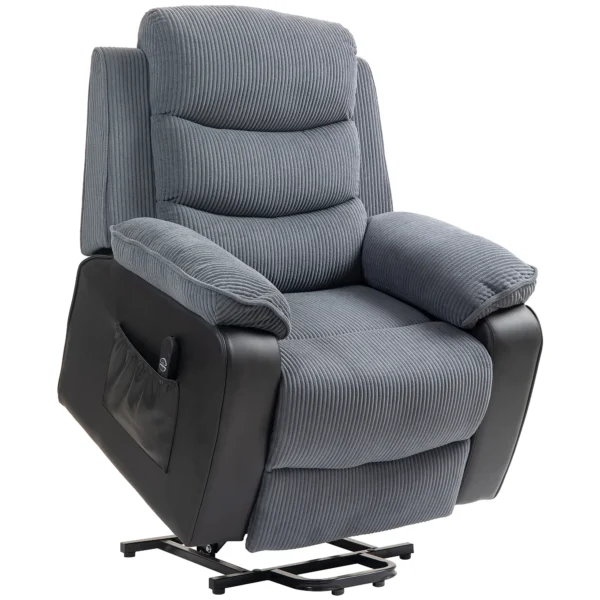 Aufstehsessel Mit Weichem Cordbezug, Recliner Sessel Mit Fernbedienung Und Seitentaschen, Dunkelgrau