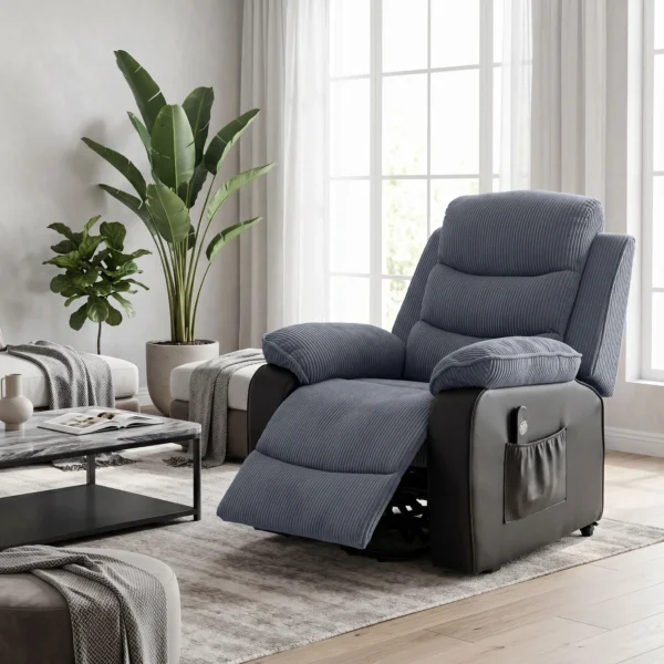 Aufstehsessel Mit Weichem Cordbezug, Recliner Sessel Mit Fernbedienung Und Seitentaschen, Dunkelgrau