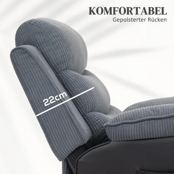 Aufstehsessel Mit Weichem Cordbezug, Recliner Sessel Mit Fernbedienung Und Seitentaschen, Dunkelgrau