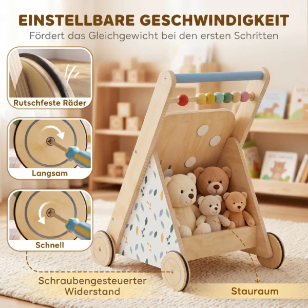Baby Lauflernwagen Holz Lauflernhilfe Mit Rädern Regulierbarer Geschwindigkeit Bauklötze Für Kleinekinder Ab 18 Monaten