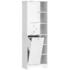 Badkamerkast Smalle Badkast Met 6 Open Vakken En Wasmand, 2 Lades En Soft Close Deur, Wit