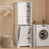 Badkamerkast Smalle Badkast Met 6 Open Vakken En Wasmand, 2 Lades En Soft Close Deur, Wit