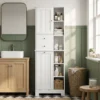 Badkamerkast Smalle Badkast Met 6 Open Vakken En Wasmand, 2 Lades En Soft Close Deur, Wit