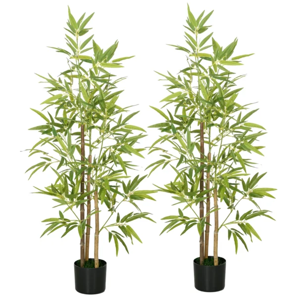 Bambus Kunstbaum 2er Set, 3 Stämme, Pflegeleicht, 120 Cm, Zementtopf, Grün