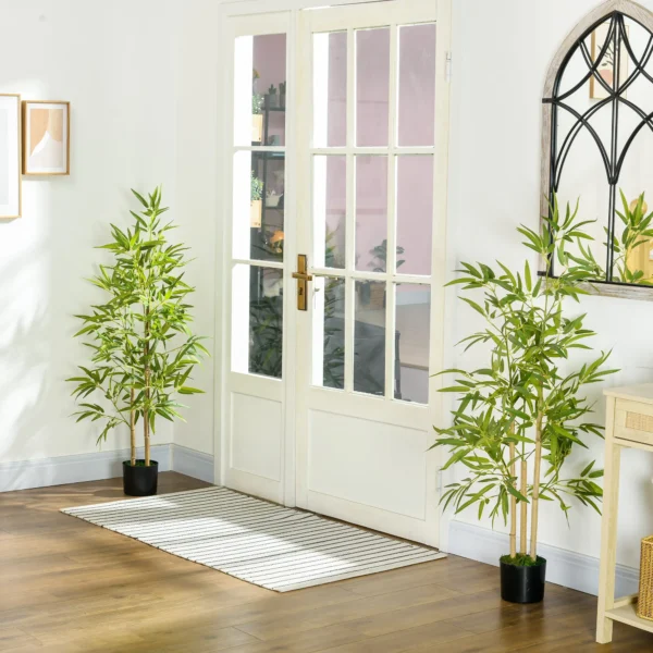 Bambus Kunstbaum 2er Set, 3 Stämme, Pflegeleicht, 120 Cm, Zementtopf, Grün