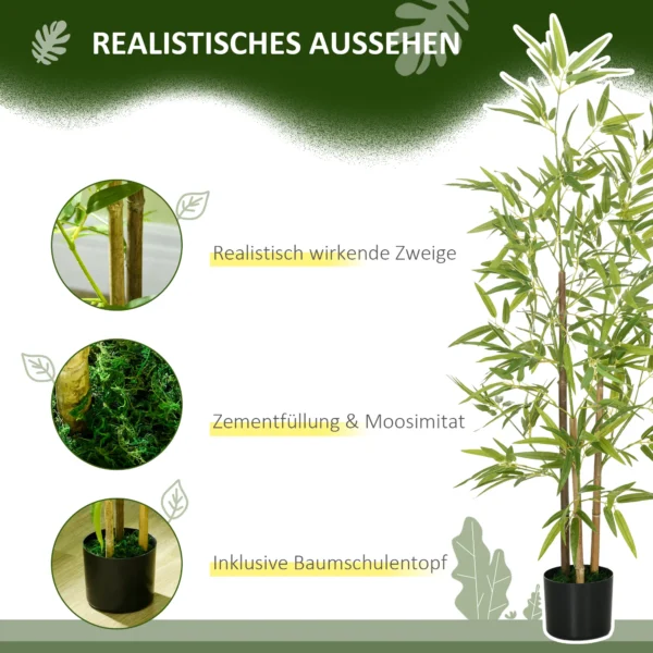 Bambus Kunstbaum 2er Set, 3 Stämme, Pflegeleicht, 120 Cm, Zementtopf, Grün