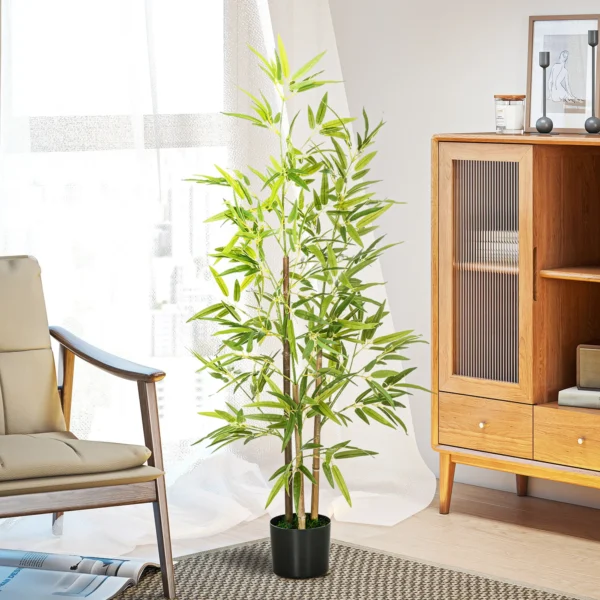 Bambus Kunstbaum 2er Set, 3 Stämme, Pflegeleicht, 120 Cm, Zementtopf, Grün