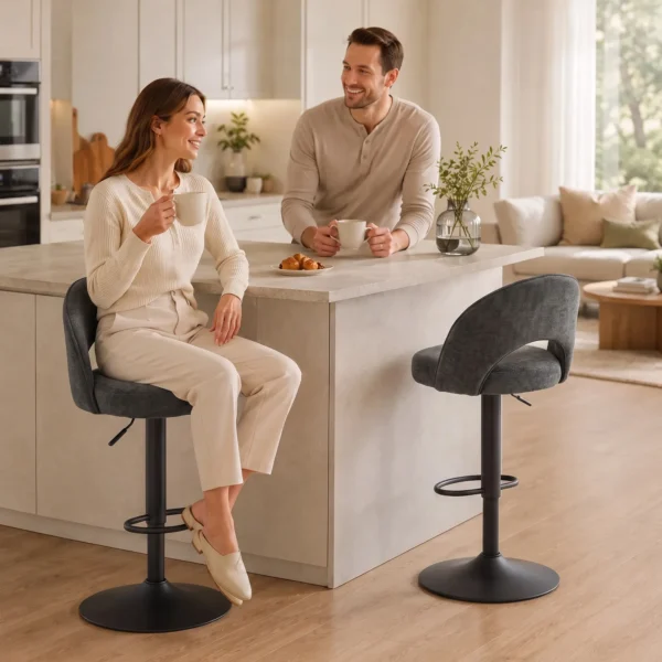 Barhocker 2er Set, Höhenverstellbar Und Drehbar, Für Theke, Dunkelgrau