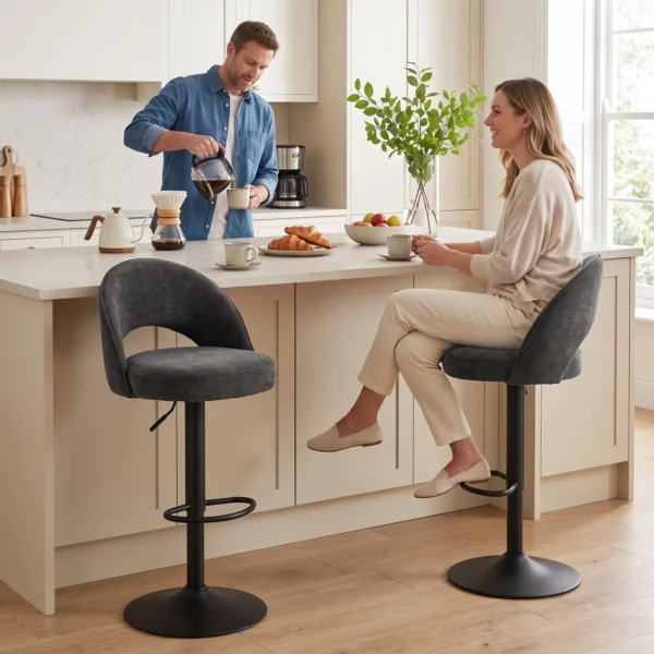 Barhocker 2er Set, Höhenverstellbar Und Drehbar, Für Theke, Dunkelgrau