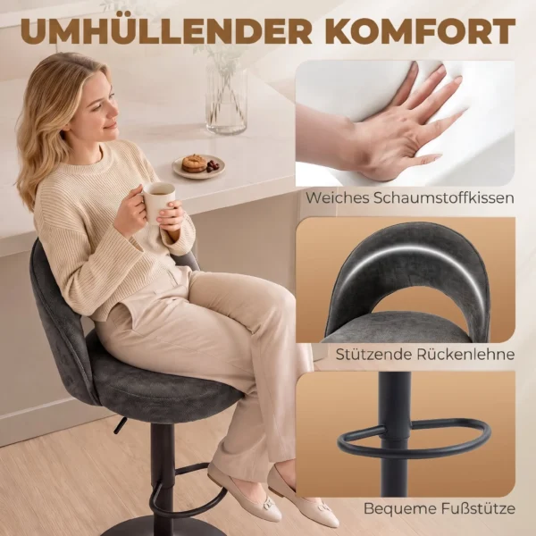 Barhocker 2er Set, Höhenverstellbar Und Drehbar, Für Theke, Dunkelgrau
