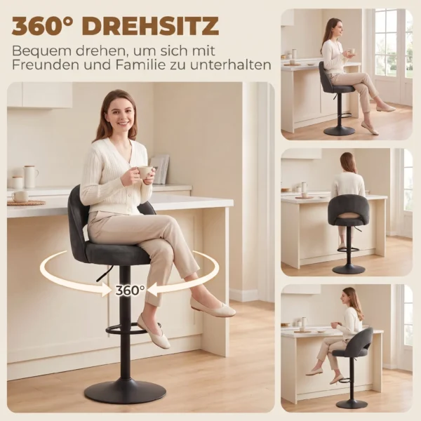 Barhocker 2er Set, Höhenverstellbar Und Drehbar, Für Theke, Dunkelgrau