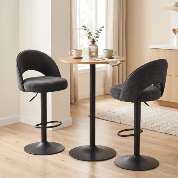 Barhocker 2er Set, Höhenverstellbar Und Drehbar, Für Theke, Dunkelgrau