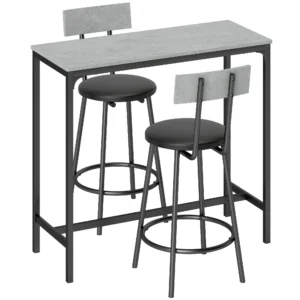 Bartisch Mit Barhocker Set Tresentisch Mit 2 Gepolsterten Hockern Mit Fußstütze Für Esszimmer, Kleinen Raum, Grau