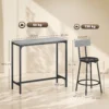 Bartisch Mit Barhocker Set Tresentisch Mit 2 Gepolsterten Hockern Mit Fußstütze Für Esszimmer, Kleinen Raum, Grau