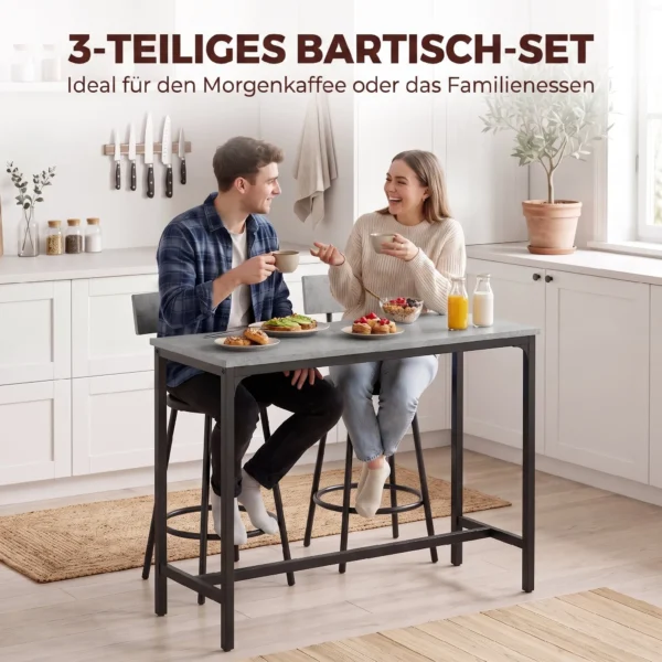Bartisch Mit Barhocker Set Tresentisch Mit 2 Gepolsterten Hockern Mit Fußstütze Für Esszimmer, Kleinen Raum, Grau