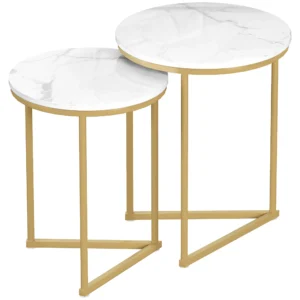Beistelltisch 2er Set, Moderner Couchtisch Mit Goldenen Stahlbeinen Für Wohnzimmer, Schlafzimmer