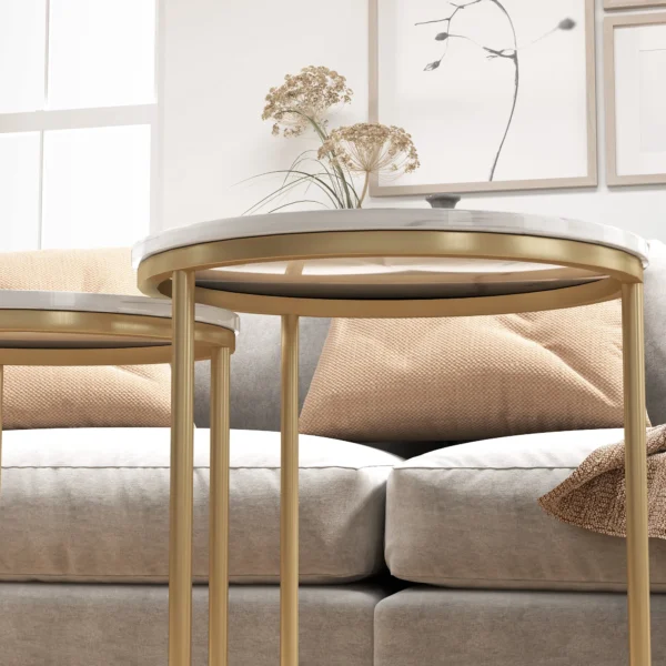 Beistelltisch 2er Set, Moderner Couchtisch Mit Goldenen Stahlbeinen Für Wohnzimmer, Schlafzimmer