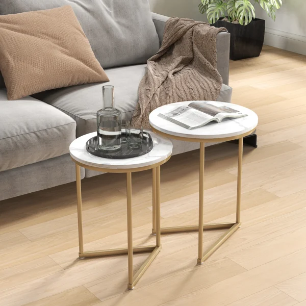 Beistelltisch 2er Set, Moderner Couchtisch Mit Goldenen Stahlbeinen Für Wohnzimmer, Schlafzimmer