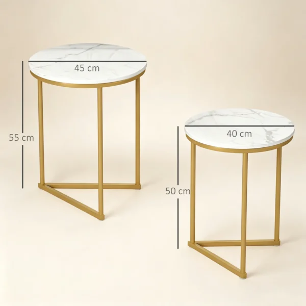 Beistelltisch 2er Set, Moderner Couchtisch Mit Goldenen Stahlbeinen Für Wohnzimmer, Schlafzimmer