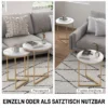Beistelltisch 2er Set, Moderner Couchtisch Mit Goldenen Stahlbeinen Für Wohnzimmer, Schlafzimmer