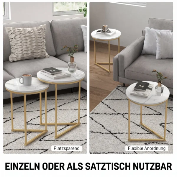 Beistelltisch 2er Set, Moderner Couchtisch Mit Goldenen Stahlbeinen Für Wohnzimmer, Schlafzimmer