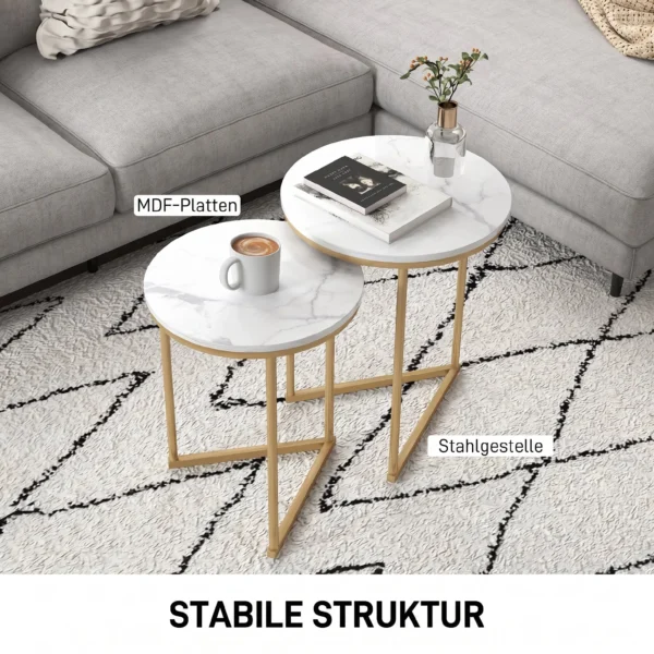 Beistelltisch 2er Set, Moderner Couchtisch Mit Goldenen Stahlbeinen Für Wohnzimmer, Schlafzimmer
