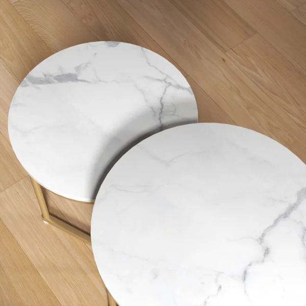 Beistelltisch 2er Set, Moderner Couchtisch Mit Goldenen Stahlbeinen Für Wohnzimmer, Schlafzimmer