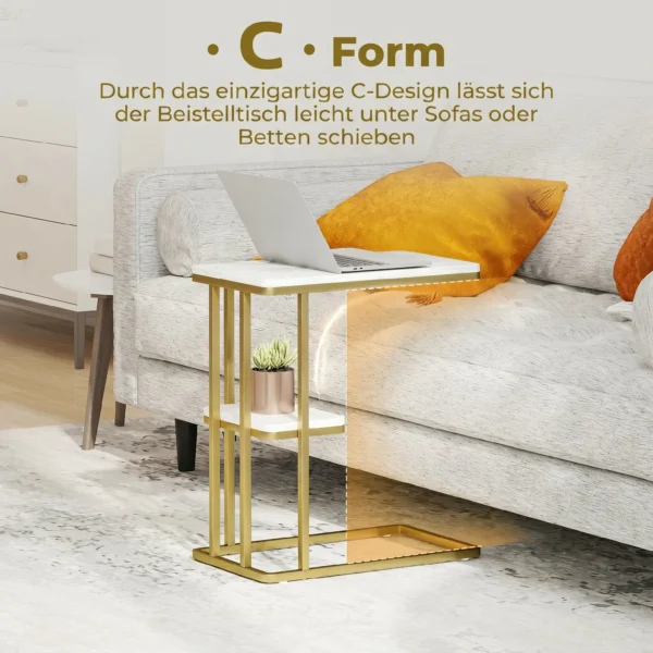 Beistelltisch, C förmiger Schmaler Couchtisch Mit Stauraum, Moderner Nachttisch Für Kleine Räume, 50 X 30 X 57,5 Cm