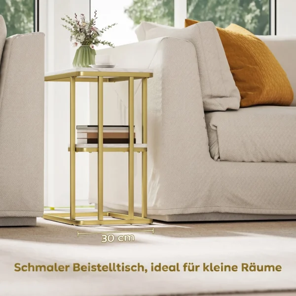 Beistelltisch, C förmiger Schmaler Couchtisch Mit Stauraum, Moderner Nachttisch Für Kleine Räume, 50 X 30 X 57,5 Cm