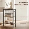 Beistelltisch Mit 3 Ablagen, Kleiner Nachttisch Mit Metallrahmen, Rustikales Braun Für Wohnzimmer